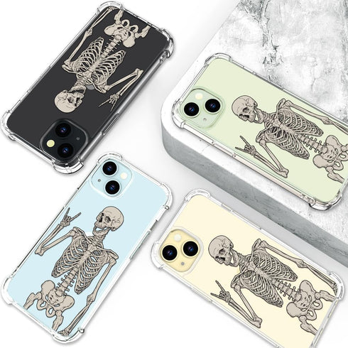 for iPhone 15 Case, Cute Skull Skeleton Clear Design, Girly Floral Transparent Case Compatible with iPhone 15