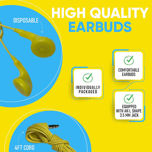 20 Pack Multi Color Kid's Wired Earphones, Disposable Headphones Individually Bagged for Classroom Libraries Schools