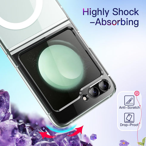 JETech Clear Magnetic Case for Samsung Galaxy Z Flip 5, Anti-Scratch Hard PC, Compatible with MagSafe Accessories.