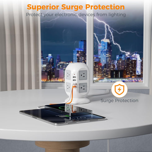 Tower Surge Protector Power Strip, 10 ft, TESSAN Long Flat Extension Cord with 8 AC Outlets and 4 USB Ports
