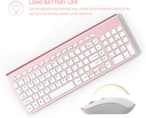 J JOYACCES Wireless Keyboard Mouse, Compact Ultra Slim 2.4G for Windows, Computer, Desktop, PC, Laptop (Pink)
