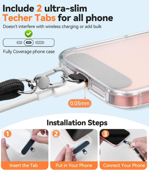 4-IN-1 15-31 inch 2 Phone Lanyard + Wrist Strap, Adjustable Cell Phone Lanyard with Tether Tabs for iPhone,Smartphone