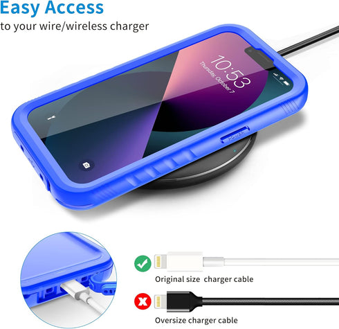 SPORTLINK Waterproof Case for iPhone 13 Pro, Full Body Shockproof Dustproof Phone Screen Protector, Blue