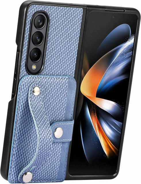 Asuwish Phone Case for Samsung Galaxy Z Fold 4 5G 2022 with Wrist Strap, Credit Card Holder Slot, Stand Kickstand