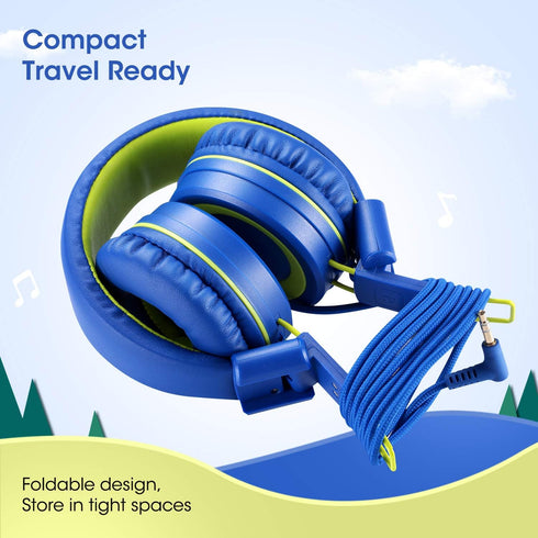 Kids Headphones Noot K12 with Microphone, 5ft Cord, 85dB/94dB Volume Limit, Wired On-Ear for iPad/Kindle/School