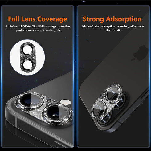 ShinKin 16/iPhone 16 9H 16/iPhone 16 Camera Lens Protector for iPhone Plus, Bling Glitter Camera Cover with Tempered
