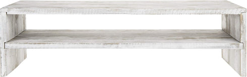 MyGift Shabby Whitewashed Wood Computer Monitor and Laptop Riser Stand for Desk, 2 Tier Office Desktop Storage Shelf