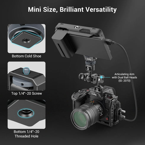 SmallRig Camera Monitor Mount Lite with Cold Shoe, Swivel 360° and Tilt 180° Holder for Field Monitor