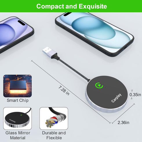 Wireless CarPlay Adapter for iPhone, Fast & Stable Wired to Wireless CarPlay Dongle, Fits Apple iOS 10+ and 2015 Cars