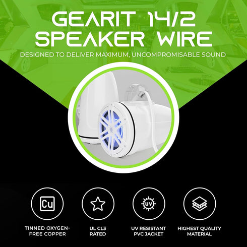 GearIT 14/2 Marine Wire 20 Feet, 14AWG Gauge Tinned OFC Copper Speaker Cable, White