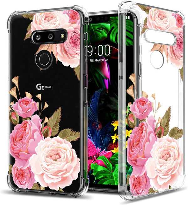 Floral Clear Pretty Phone Case for LG G8 ThinQ (2019 Release), Flower Design Transparent Slim Soft Drop Proof Cover