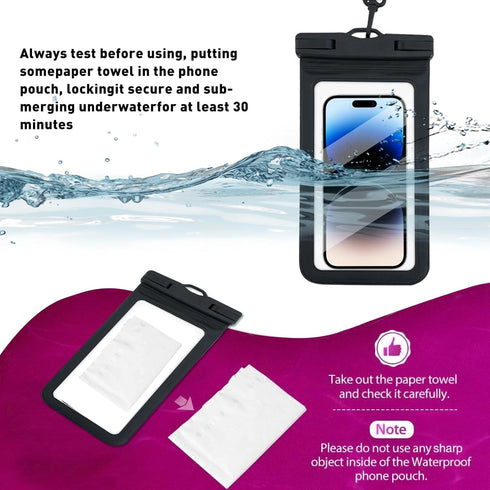 Waterproof Phone Pouch Floating, Transparent PVC Phone Case, 2 Pack Protector for iPhone 15 14 13 12 11 Pro Max Plus XS