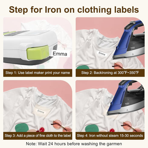 Fimax Compatible Fabric Iron-on Clothing Label for Brother P Touch Fabric Tape TZe-FA3, Navy Blue on White, 4PK