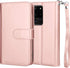 Njjex Galaxy S20 Wallet Case, 6.2", PU Leather, 9 Card Slots, Detachable Kickstand, Rose Gold