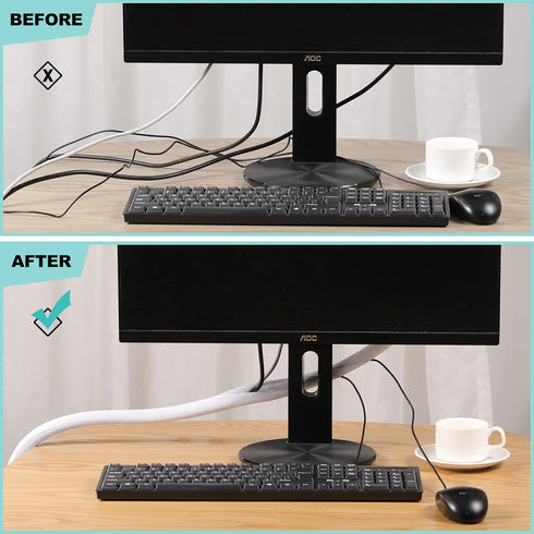 AGPTEK White Cable Sleeve Cover, 6.6ft Cord Management Wire Organizer Under Desk, Home Office Wire Cover Hider