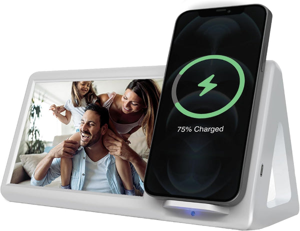 Smartpix Wireless Charging Station: 10W Charger, Desk Dock & Nightstand Accessory, 4x6 Photo Frame | Clutter-Free Design