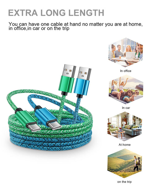2 Pack 6ft USB to USB C Cable, Fast Charging Braided Cord for iPhone 15/15 Pro/15 Pro Max, Google Pixel, Samsung