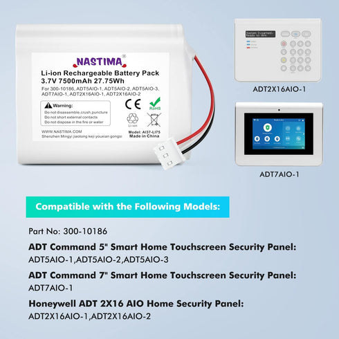NASTIMA 3.6V/4.2V 300-10186 Command 3.6V 7500mAh 27Wh Li-ion Replacement Battery Compatible with ADT Smart Security