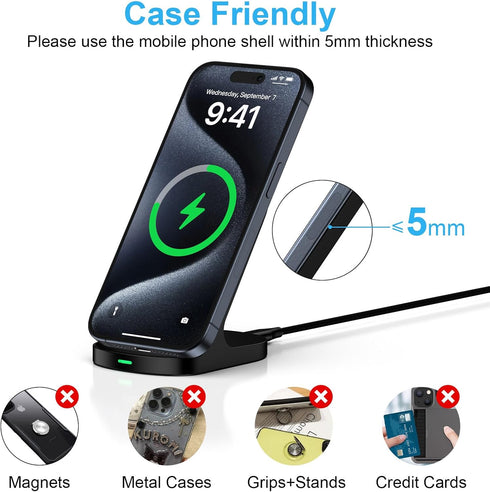 15W Fast Wireless Charger Phone Charging Stand for Google Pixel 8a/8 Pro/7a/7/6 Pro/5, Android Phone Wireless Charging