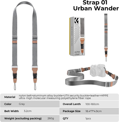 K&F Concept 32mm Camera Neck Strap for Photographers, Quick Release Clip Adjustable Sling Strap for Nikon Canon Sony