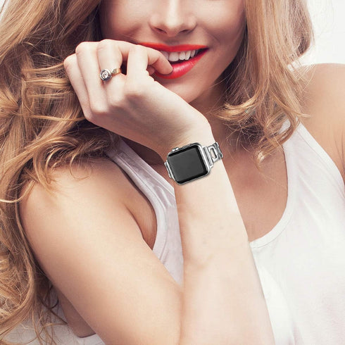OULUCCI Stainless Steel Band for Apple Watch 38mm 40mm 41mm 42mm 44mm 45mm 46mm 49mm, Women D-Shape Sport Strap