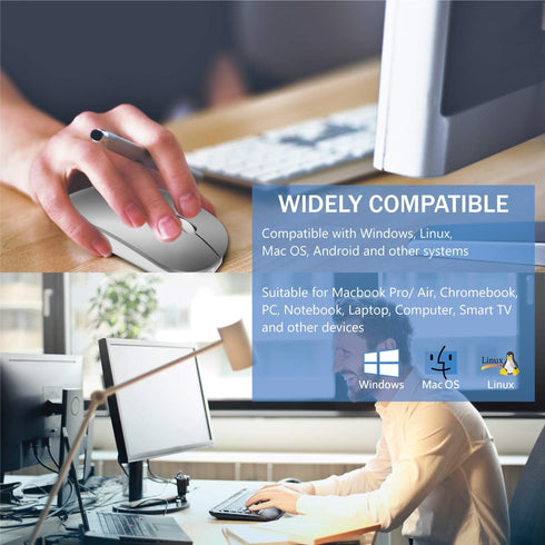 Bluetooth Mouse Wireless Computer Mouse for MacBook Air Mac Pro Laptop iPad PC Laser Optical Rechargeable Mouse Mini Slim Silent Mouse Widely Used Desktop Hp iMac (Gray) by Tsmine
