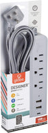 Globe Electric 6-ft 3-Outlet USB Surge Protector Power Strip, 2x USB-A, 1x USB-C, Right Angle Plug, Gray