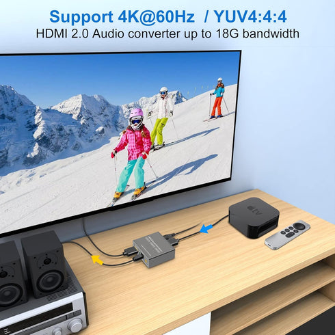 VPFET 4K 60Hz HDMI Audio Extractor Splitter Converter, HDMI to HDMI + Optical + 3.5mm AUX Adapter, Supports HDR10