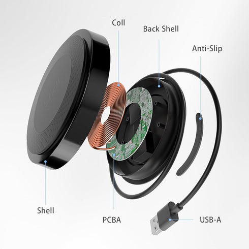 Wireless Fast Charger with Built-in Cable for All Smartphones, iPhone 14/14 Pro/14 Pro Max/13/13 Pro Max