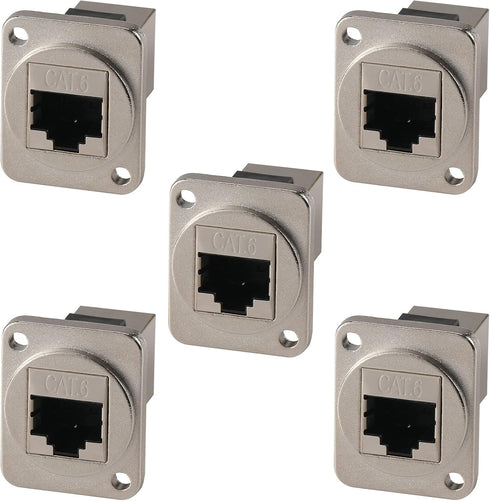 5PCS Panel Mounting RJ45 Cat5/5e/6 Ethernet Connector, Zinc Alloy Housing Double Head Coupler