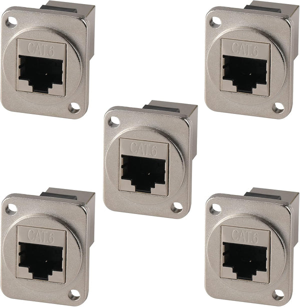 5PCS Panel Mounting RJ45 Cat5/5e/6 Ethernet Connector, Zinc Alloy Housing Double Head Coupler