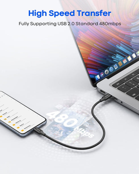 Short USB C to USB C Cable 1ft 2-Pack, 60W Fast Charging Type C Cable for Samsung Galaxy S24, iPhone 15 Pro Max, MacBook