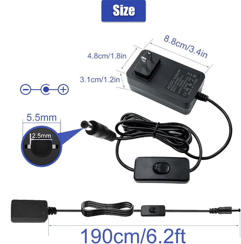 Gilivier 24V 24V 6.2FT 100-240V 50/60Hz 24Volt 48W 2A 1.5A 1A 0.5A 5.52.5mm&14 Power Supply AC Adapter DC Power Cord