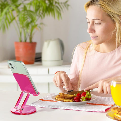 Tomorotec Adjustable Angle Acrylic Cell Phone Stand for Desk, Foldable Acrylic Phone Holder Cute for Office, Portable