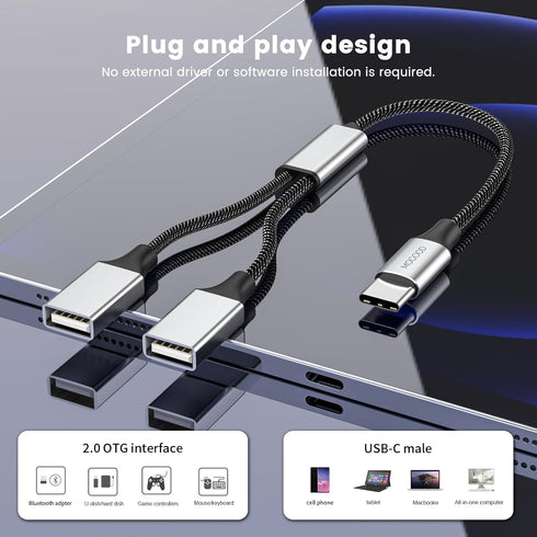 USB C to Dual USB Female Adapter, Type C to Dual USB Splitter for MacBook Pro, Google Pixel, Galaxy S9
