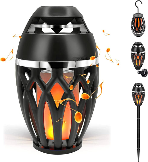 SKYK LED Flame Speaker, Tiki Torch Atmosphere Light, Outdoor Bluetooth 5.0 Wireless Speaker for Parties