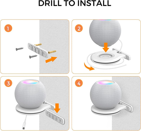 AHASTYLE iHomePod Mini Wall Mount Holder, ABS Stand with Built-in Cord Management (White-2pcs)