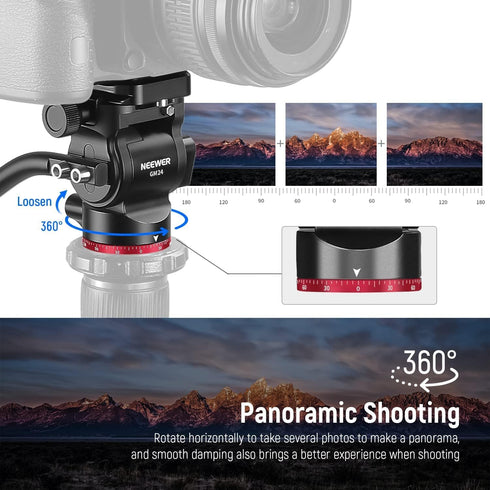 NEEWER Tripod Fluid Head Pan Tilt Head with Quick Release Plate - Metal Camera Tripod Head for Compact Video Cameras