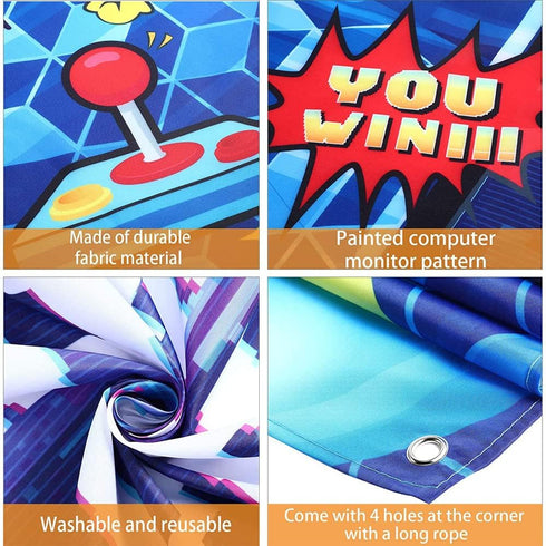 Video Game Party Decoration Banner - 70.9 X 43.3 Inch Photo Background for Gamer Room Decor and Birthday Party