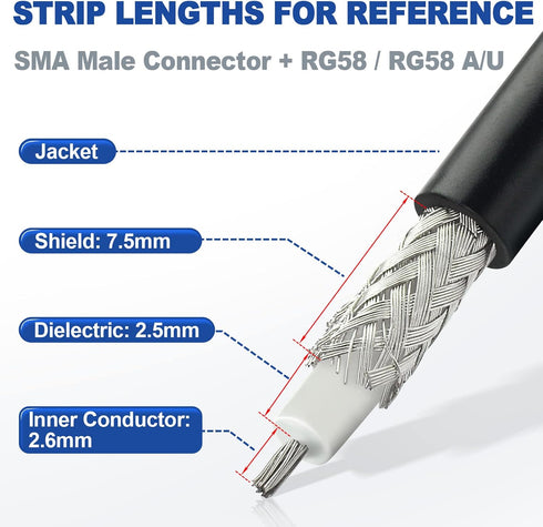 Eightwood 10pcs SMA Male Plug Crimp RF Connector for RG58 RG142 LMR195 Coaxial Cable