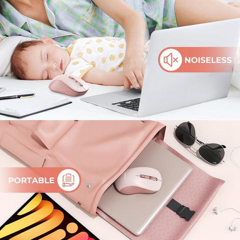 seenda Wireless Mouse, Bluetooth Mouse for Laptop, Dual Mode (Bluetooth + 2.4G USB), Compatible with MacBook, Pink