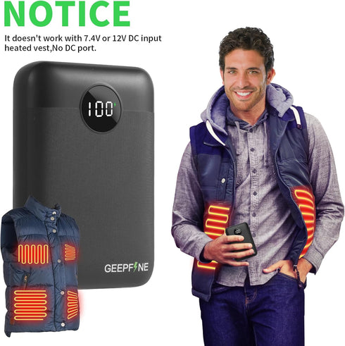 GEEPFINE 5V 2A Pack Vest,10000mah Clothing,2 1 Pack Mini Battery for Heated Lightweight Power Bank for Heated