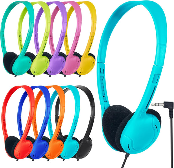 Kids Headphones Bulk 10 Pack for School, Classroom, Student Children, Class Set of Headphones with 3.5mm Jack