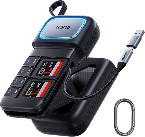 llano F13 2-in-1 High-Speed SD/Micro SD Card Reader Adapter(UHS-I Supported),Holder Case, Built-in Slot