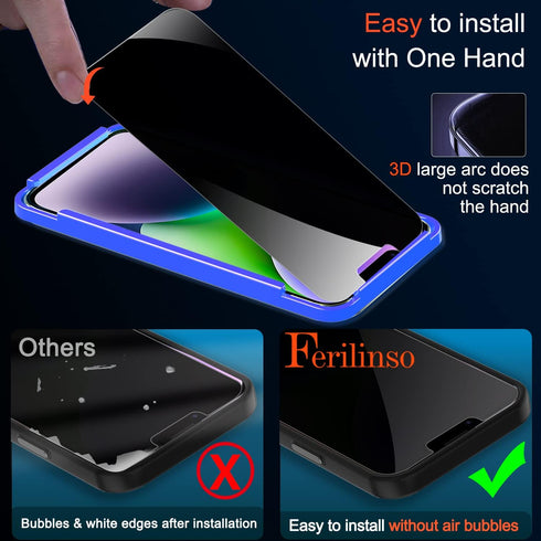 Ferilinso Privacy Screen Protector for iPhone 14 Plus & 13 Pro Max - 2 Pack, 9H Anti-Spy Tempered Glass & Camera Lens