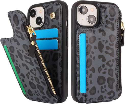 Cavor for iPhone 14 Plus Case with Card Holder - Wallet Case for Women Men, Leather Magnetic Clasp Zipper Pocket Card