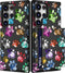 Cute Samsung Galaxy S24 Ultra Case with Card Holder, Slim Wallet Phone Case for Women, Colorful Doodle Paws Design