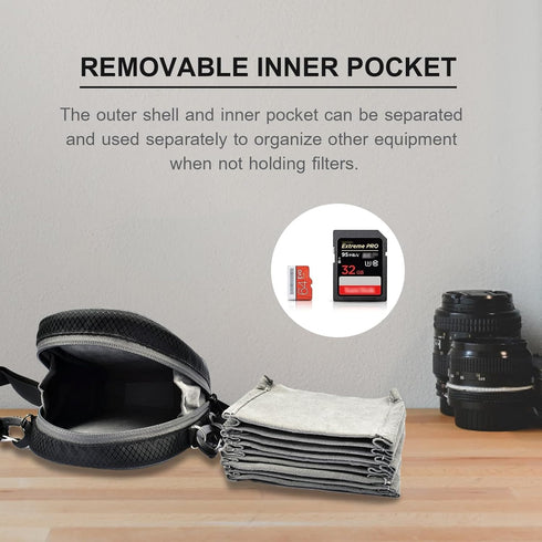 8 Pockets Camera Lens Filter Pouch, Water Resistant Dustproof Professional Photography Filter Holder Belt Bag