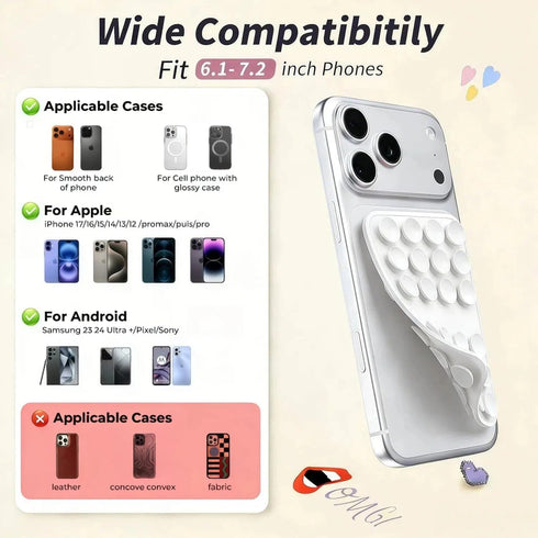Mnyatr Upgraded Double Sided Silicone Suction Cup Phone Case Mount, Sticky Phone Grip Holder for Hands-Free Selfes