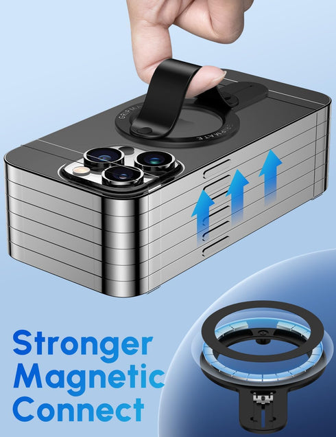 GripMate 17 16/15/14/13/12,Black for MagSafe Phone Grip for iPhone - Magnetic Phone Ring Holder Detachable for iPhone